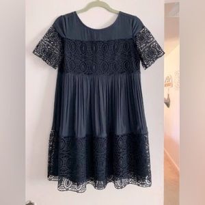 NWT LOFT Navy Blue Eyelet Floral Crochet Short Sleeve Mini Dress XXS